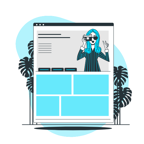 Illustration of a website preview with a character using binoculars, representing portfolio viewing for SEO Service US